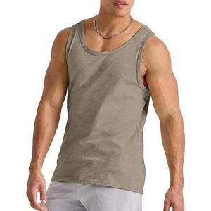 Couleur unie personnalisée vêtements pour hommes débardeurs Gym Fitness décontracté haute rue porter coton respirant chemises d'entraînement hommes débardeurs - Product Image 6