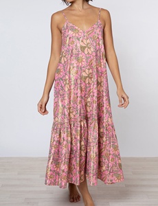 Robe de soirée longue en coton imprimé floral durable, style sexy, grande taille, bretelles réglables, respirante, coupe fourreau avec volants - Product Image 3