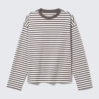 T-shirt Homme Oversize Rayé à Manches Longues avec Logo Personnalisé et Épaules Tombantes Coupe Boxy – Vente en Gros