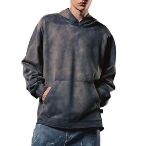 เสื้อสเวตเตอร์แบบสวมศีรษะของผู้ชายเสื้อสเวตเชิ้ต100% ผ้าฝ้ายฟอกสีกรดมีซิปกระเป๋าสตรีทพลัสไซส์แบบกำหนดเองสำหรับฤดูหนาว - Product Image 1
