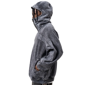 Vintage Handmade Manufacturing Distressed Men Hoodies Custom Oversized Boxy Acid Wash Pullover <b>Zip</b> <b>Hooded</b> Men Hoodies - Product Image 4