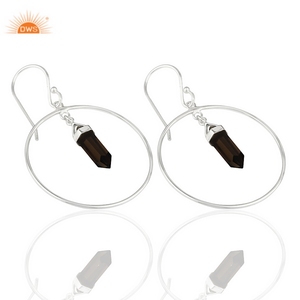 Pendientes colgantes de piedras preciosas ahumadas naturales chapadas en plata de ley para mujer, fabricante de joyería personalizada - Product Image 2