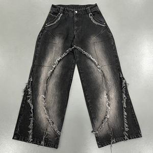 Jeans da Uomo Vintage alla Moda, Vestibilità Dritta, Denim Lavaggio Chiaro, Effetto Usurato, Patchwork, con Coulisse, Design American Revival per Inverno e Autunno - Product Image 1