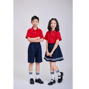 Polo d'uniforme scolaire FMF (rouge) en tricot polyester élasthanne 50D – Uniforme scolaire rouge pour enfants - Product Image 5
