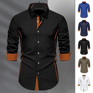 Camisa de algodón 2025 para hombre, camisa de manga larga de Color sólido de alta calidad para hombre, camisas informales con cuello vuelto de primavera para hombre, Top de viaje - Product Image 2