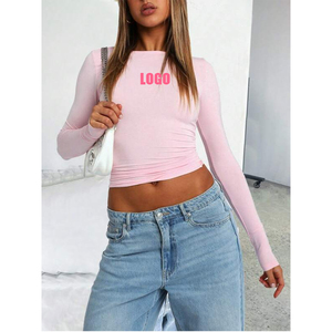 OEM Custom Casual Sports Athletic Compression T-Shirt Knit Yoga Long Sleeve Crop Top Shirt - Product Image 5