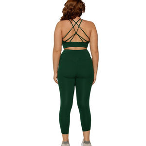 Ensembles de sport grande taille pour femmes soutien-gorge de sport à bretelles ensemble de pantalons de yoga taille haute avec logo personnalisé - Product Image 6