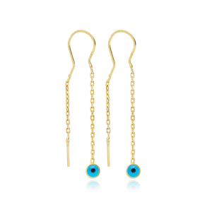 Turkish Eye Design Thin <b>Chain</b> Design Threader <b>Earrings</b> Turkish Handmade Wholesale 925 Sterling <b>Silver</b> Jewelry - Product Image 1