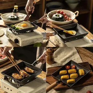 Preseasoned 15/19CM Rectangle Frying Pan Mini Frying Pan Cast Iron Omelette Pan Tamagoyaki-ki With Wooden Handle