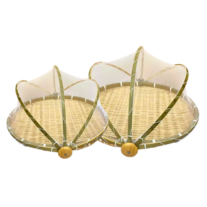 Vietnam Eco Plateau en bambou tissé à la main avec couvercle en maille Plateau en rotin écologique avec housse de protection, artisanat du Vietnam multi-taille - Product Image 1