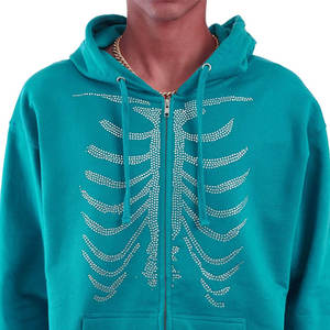 Vêtements Y2k, sweat à capuche zippé personnalisé avec strass pour homme, surdimensionné, de haute qualité, coupe ajustée, 600GSM, sweats à capuche pour homme - Product Image 3