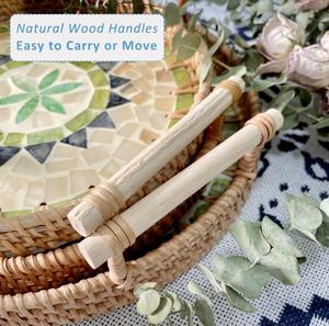 Plateau de service en rotin et nacre de style européen Poignées sculptées Type de support Cuisine Stockage des aliments/boissons Écologique Niveau unique - Product Image 4