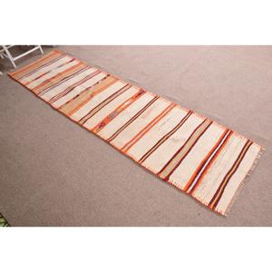 Vintage 2.6x10.7 ft <b>Rug</b>, Turkish <b>Runner</b> <b>Rug</b>, Orange Solid <b>Rug</b> - Product Image 3