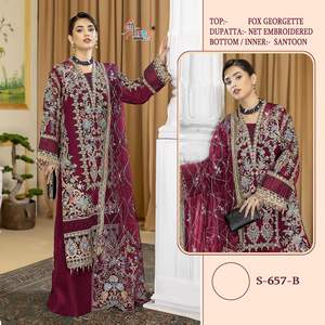 Trabajo de bordado de Georgette de imitación exclusivo para mujer Salwar Kameez con ropa de Festival Dupatta fabricada por moda para adultos - Product Image 6