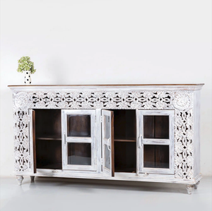 Carved Indian <b>Sideboard</b> <b>with</b> <b>Glass</b> <b>Door</b> - Product Image 2