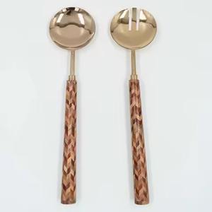 Ensemble de serveurs à salade avec poignée design, ustensiles de service élégants en acier inoxydable pour table à manger, mariage, cuisine, fête - Product Image 1