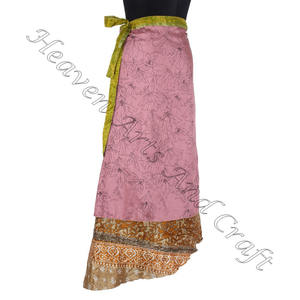 Wholesale Saree Wrap <b>Skirts</b> Indian Wrap <b>Skirts</b> Wholesale Women Wear Vintage Silk Sari Long Length Wrap Around <b>Skirt</b> 2 Layer - Product Image 1