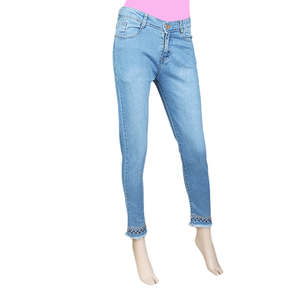 Pantalon en jean pour femme avec broderie - Bleu clair - Product Image 1