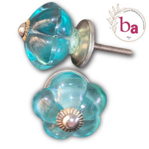 Aqua Color Flower Glass Furniture Knobs & Pulls [CRK 103] para gabinetes, tocadores, cocinas, dormitorios, almacenes al aire libre - Product Image 1