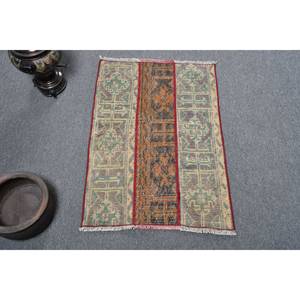 Alfombra de pelo medio ecológica de lana turca verde marrón de 19x28 pies, diseño de retales de tejido plano para decoración de comedor, látex - Product Image 1