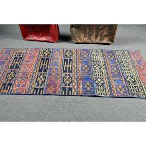 Alfombra de 2.8x7.3 pies, Alfombra Turca Vintage, Alfombra de Lana Azul con Diseño de Patchwork - Product Image 3