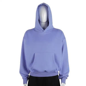 Sweat à capuche surdimensionné à épaules tombantes en couleur bleu foncé épais et lourd sans cordons pour hommes Pull personnalisé Streetwear Sweats à capuche pour hommes - Product Image 1