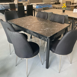 Ensemble de table à manger extensible moderne avec 6 chaises, plateau en aggloméré et verre trempé, meubles de maison durables - Product Image 1