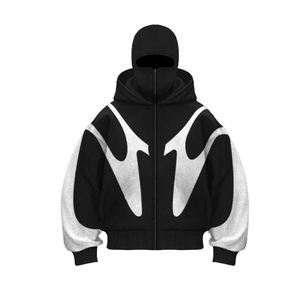 Balaclava à capuche pour homme, hiver, demi-zip, double couche, poids lourd, 100% coton, respirant, logo brodé personnalisé, uni - Product Image 2