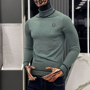 Pull décontracté pour homme d'hiver, anti-froissement, respirant, séchage rapide, logo imprimé sur le devant, jacquard, manches longues, chaud, 100% coton - Product Image 1