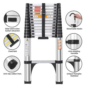 Échelle télescopique en aluminium stable avec crochets antidérapants pour travaux de construction en extérieur - Product Image 4