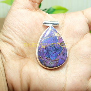 Pendentif en pierre précieuse turquoise cuivre violet naturel, pendentif en argent sterling 925 fait à la main, pendentif en pierre violette, pendentif turquoise, cadeau - Product Image 6