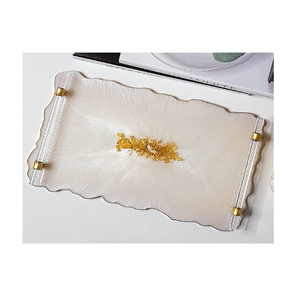 Plateau de service en résine époxy avec poignée en métal pour hôtel maison cuisine Table plateau de service plateau en résine de bonne qualité - Product Image 1