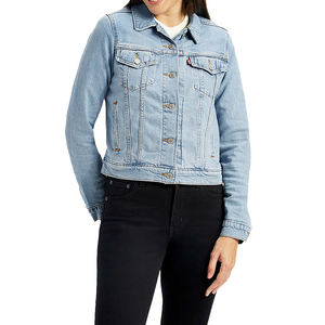 Top veste de camionneur bleu clair pour femme en 100% coton denim respirant pour toutes les saisons Logo décoration hiver automne printemps KCW - Product Image 1