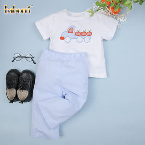 Conjunto de Bebé Niño con Apliques de Calabaza, Cierre de Botones a Presión, 100% Algodón, Azul Bebé, Cuadros, Certificado OEKO-TEX, Sin Mangas, ODM - Product Image 2