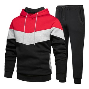 Vêtements de sport de couleur contrastée OEM avec logo personnalisé Vêtements de jogging et d'entraînement 2 pièces Ensembles de survêtements en coton polaire Nouveau style de mode - Product Image 1