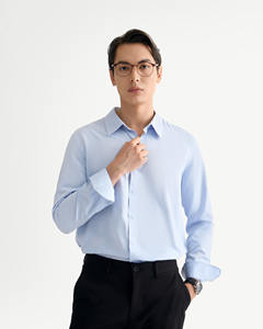 Camisa sólida de manga larga antiarrugas de otoño para hombre, mezcla de algodón y poliéster ajustada, transpirable, duradera, moderna, informal, rutina de Vietnam - Product Image 1