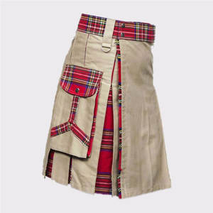 Kilt utilitaire hybride kaki pour homme avec poches cargo, motif tartan Royal Stewart, collection 2026 - Product Image 3