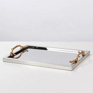 Beau plateau de service attrayant en acier inoxydable avec branche de feuille d'or intégrée gère des fournitures de restaurant incroyables - Product Image 5