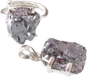 Ensemble de bijoux pour femmes en hématite naturelle, pierre de naissance de mars, bijoux faits à la main, pendentif en argent sterling 925, ensemble de bagues - Product Image 1