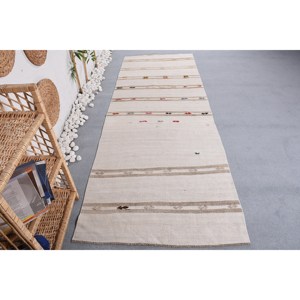Alfombra Grande Vintage Turca a Rayas, Color Beige Bohemio, 3,2X9,1 Pies, Rectangular de Látex de Lana para Pasillo, Habitación, Cabecera, Alfombra Beige Bohemio - Product Image 4