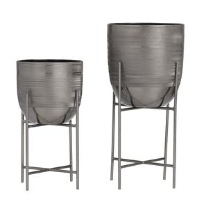 Prix bon marché en laiton métal forme ronde jardinière brun fini ensembles de 2 martelé Texture fantaisie Style luxe fait à la main maison - Product Image 1