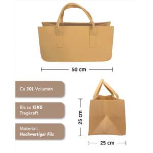 Sac en feutre polyester beige moderne grande capacité, panier de rangement pour bois de chauffage, organisateur de vêtements pour salon - Product Image 3