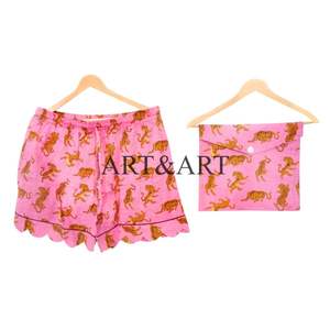 <b>Women's</b> Summer 100% Cotton Soft Luxury Elegant Casual Hand Drawn Print Short Sleeve <b>Pajama</b> Set Sleepwear Breathable Beach Wear - Product Image 4