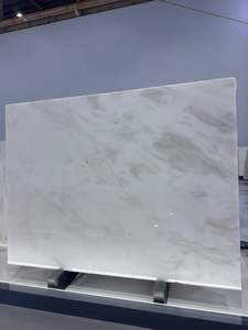 Grande dalle de marbre onyx blanc translucide Fendy rétroéclairée avec des veines pour mur, sol, table à manger, îlot, comptoir, meuble-lavabo - Product Image 4