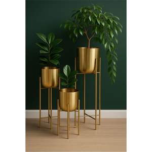 Ensemble de 3 jardinières en acier inoxydable, robustes, pour plantes d'intérieur, support en métal, antirouille, pot de fleurs décoratif pour balcon - Product Image 1