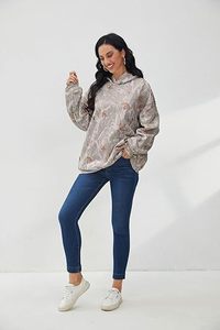 Sudadera con capucha de camuflaje de gran tamaño para mujer con estampado sublimado de hoja de arce, jersey de lana de manga larga, sudadera con bolsillo de invierno, suministro ODM - Product Image 5
