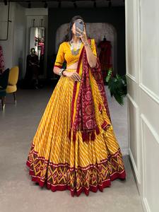 Lehenga Choli de seda Tussar de calidad superior con trabajo artesanal para fiestas, bodas y funciones culturales a precio de exportación - Product Image 3
