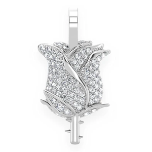 Pendentif en argent sterling 925 entièrement serti de diamants, design rose, fait à la main, bijoux de mode en moissanite, pendentif floral pour femmes - Product Image 1