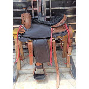 Selle de cheval western haut de gamme en cuir écologique de buffle, finition teinte naturelle au tambour - Product Image 1
