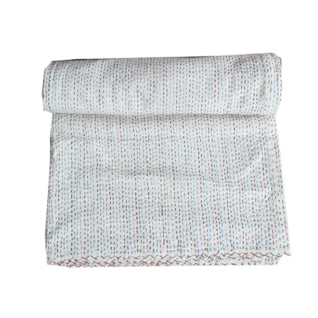 ผ้าคลุมเตียงผ้าฝ้ายอินเดียผ้าห่มนวมพิมพ์ลายสีขาว
